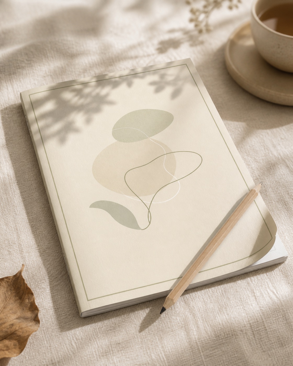 Mockup of the free relationship guide cover, warm minimal design with a leaf-shadow motif